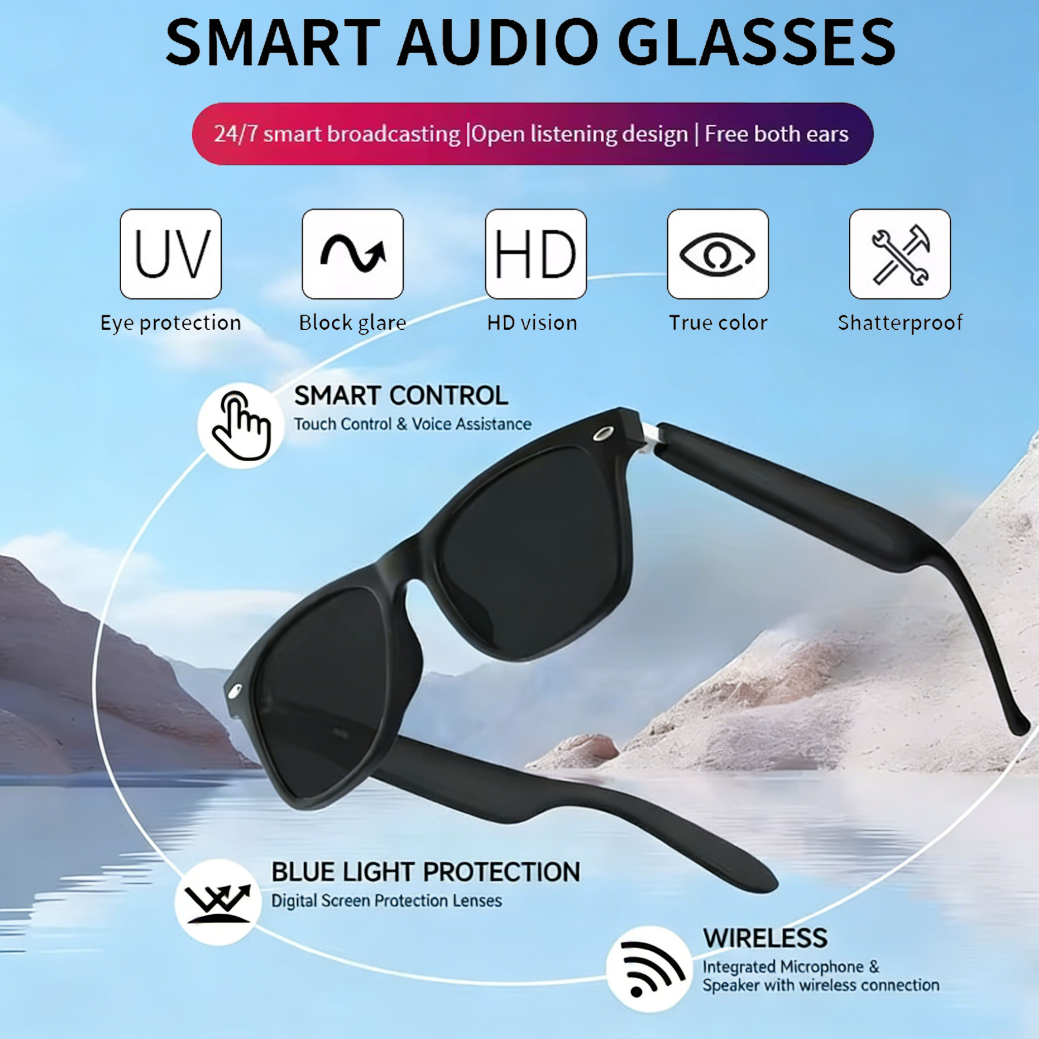Blue Light Glasses - Nuovi Occhiali Intelligenti con Chiamata Bluetooth,